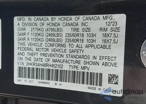 2024 Honda Cr-V Ex Awd z USA, uszkodzony, nr VIN 2HKRS4H48RH452102